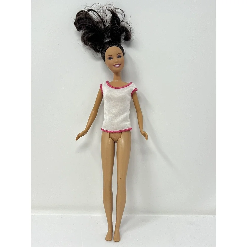 Barbie Doll Lot Of 3 Nude Blonde Hair, Pink Blue Dress, Brunette in white Shirt